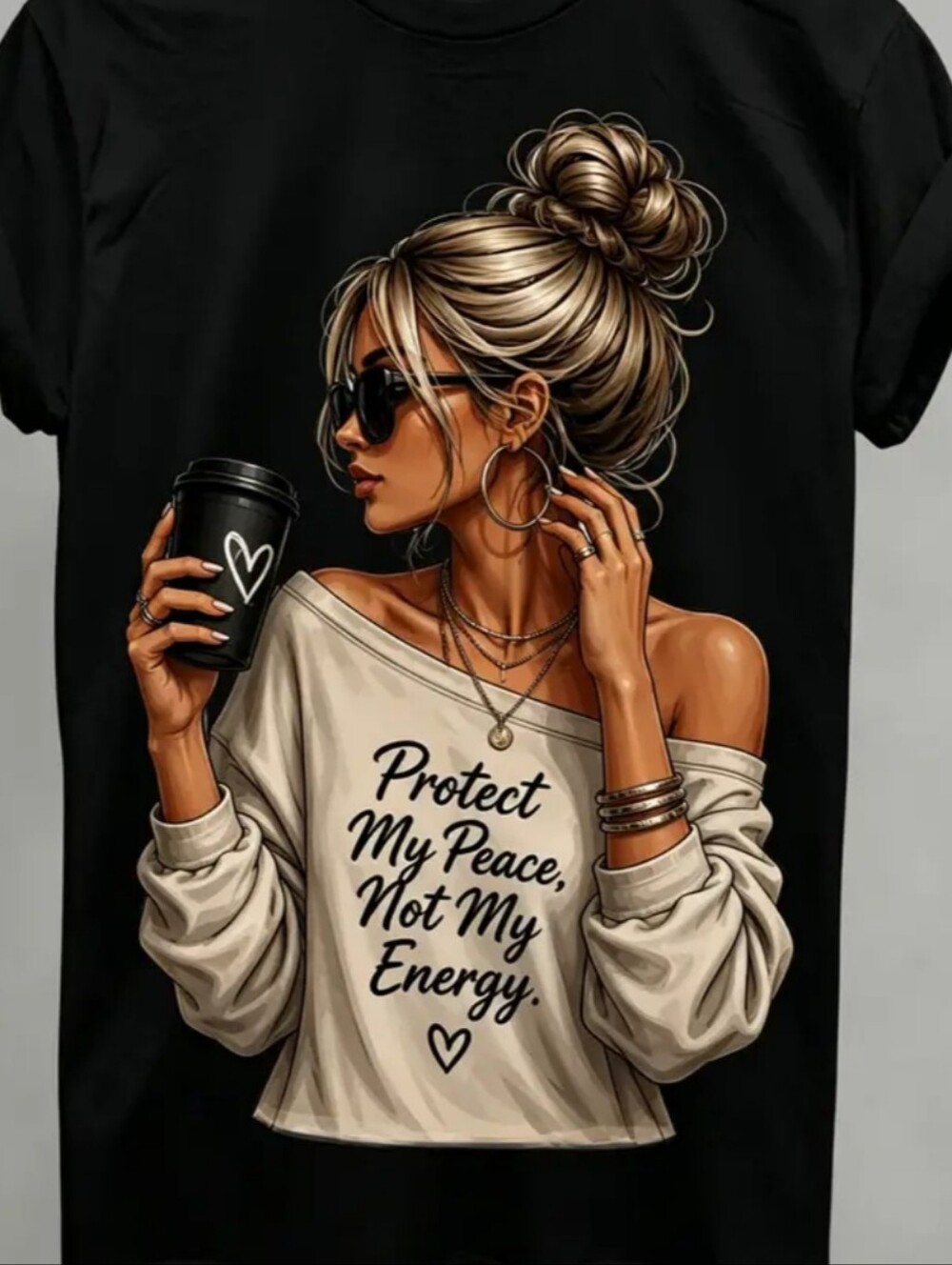 “Protect My Peace, Not My Energy” 
Graphic Tee - Black & Cream- Size M